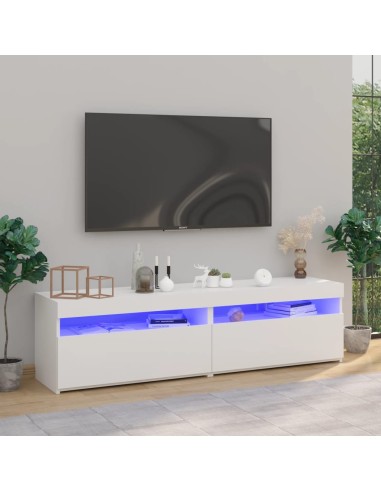 TV-Schränke 2 Stk. mit LED-Leuchten Hochglanz-Weiß 75x35x40 cm
