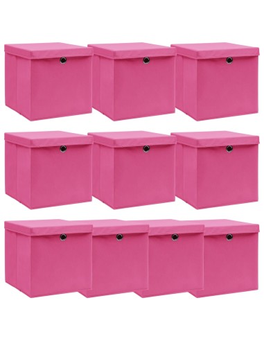 Aufbewahrungsboxen mit Deckeln 10 Stk. Rosa 32x32x32 cm Stoff